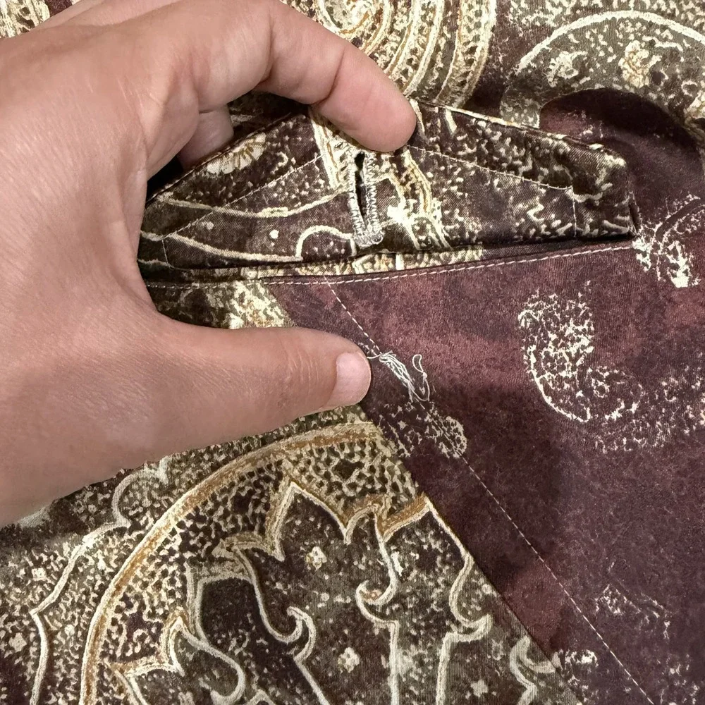Chicos Size 1 Brown Paisley Design Suit Shiny Dressy Lined Blazer Jacket Festiva